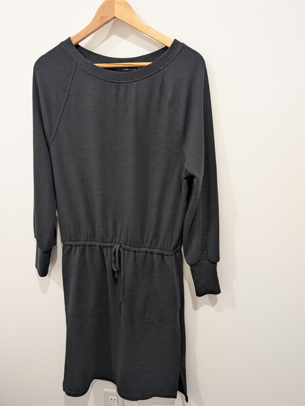 Prana Sunrise Black Long-Sleeve Drawstring Waist Dress